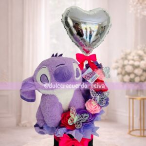 CAJA CILINDRICA CON ROSAS ETERNAS Y PELUCHE