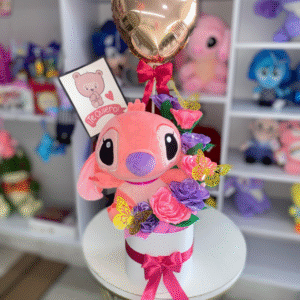 CAJA CILINDRICA CON ROSAS ETERNAS Y PELUCHE